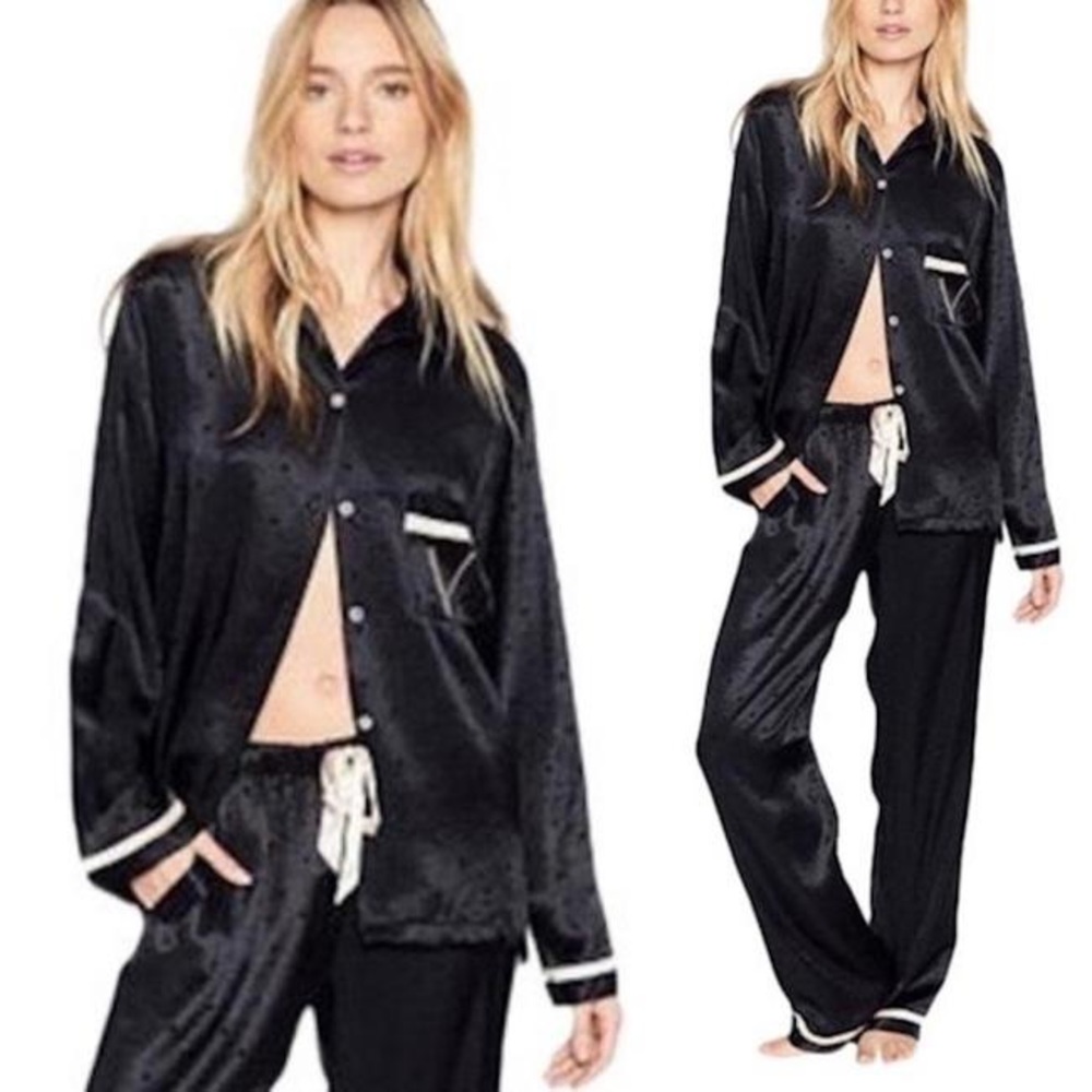 Victoria’s Secret Black The Satin Afterhours Polka Dot Pajama Set